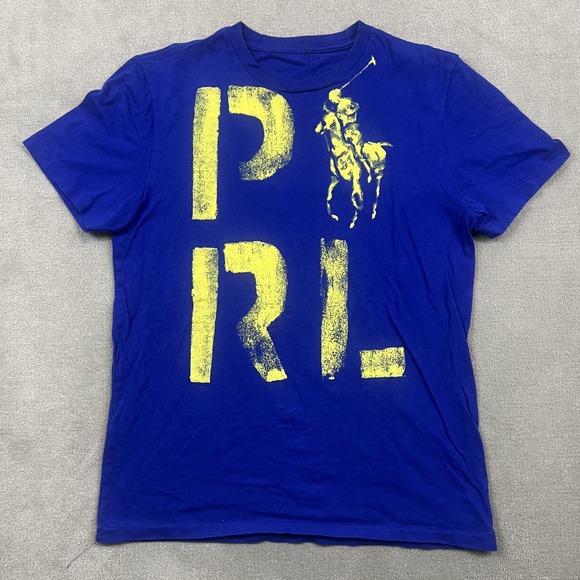 Polo Ralph Lauren T Shirt Mens Medium Blue Graphic Big Pony Distressed PRL — photo 2